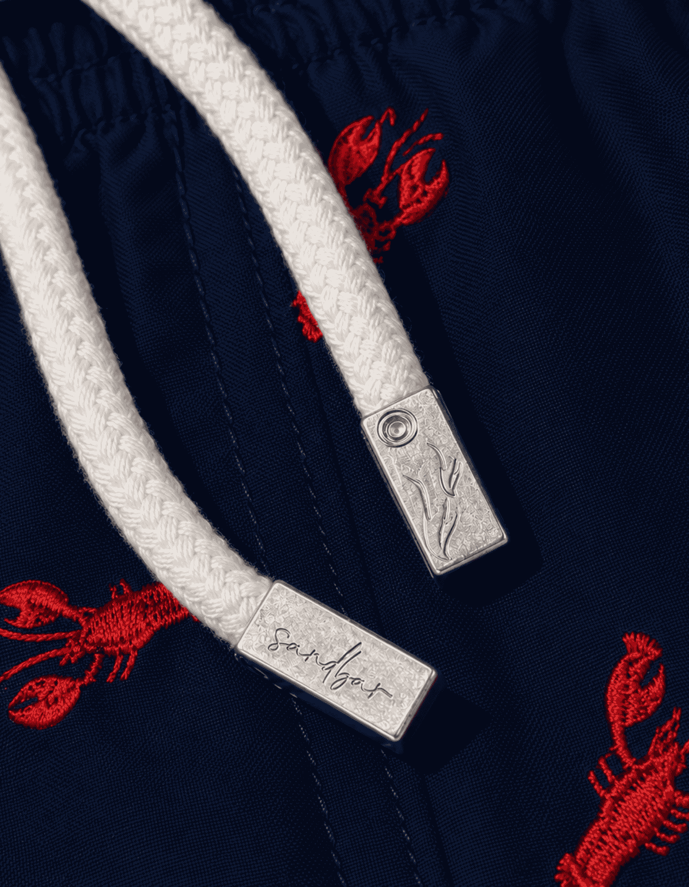 Embroidered Red Lobster Mens Swim Shorts string detail