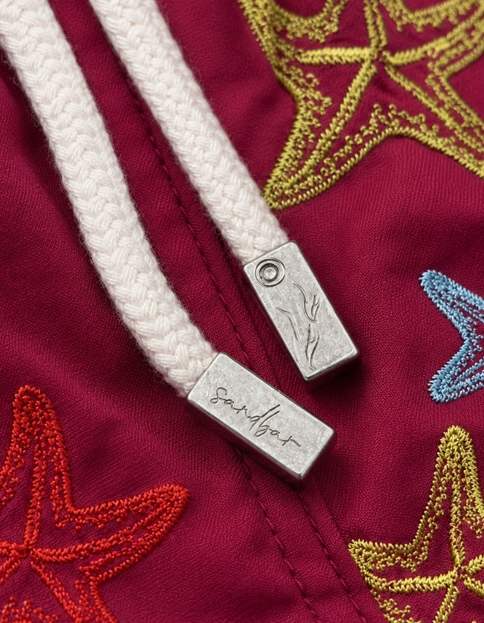 Sandbar Swimwear embroidered starfish mens swim shorts metal string end detail