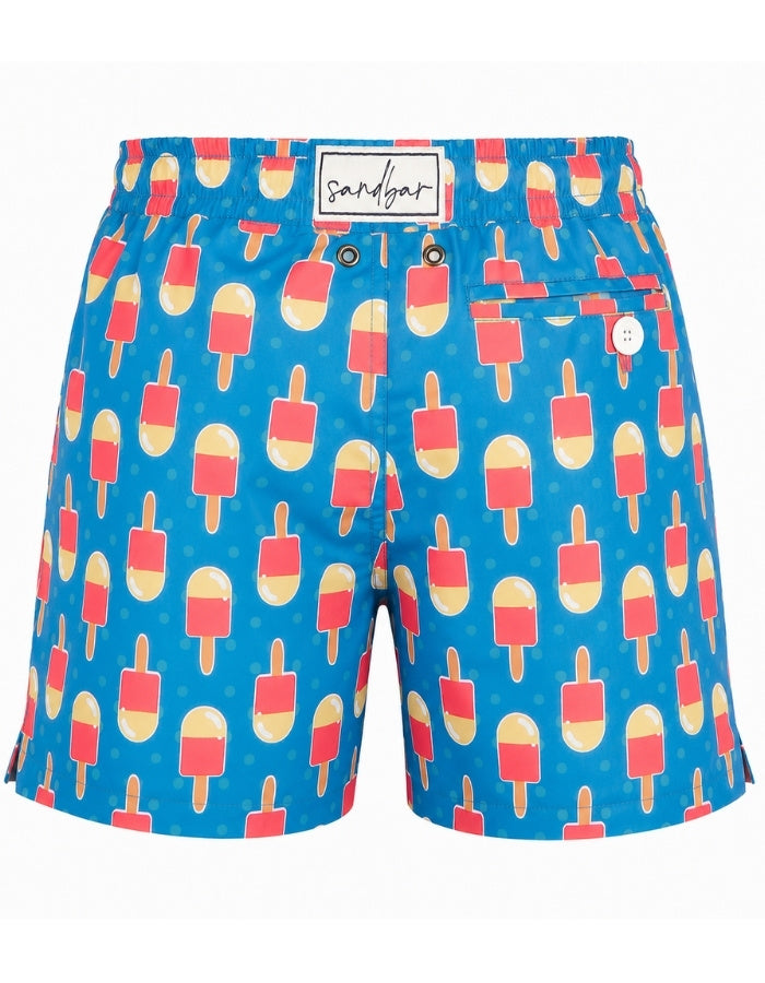 Ice Lolly Boys Swim Shorts, back view. Sustainable boys swimwear.