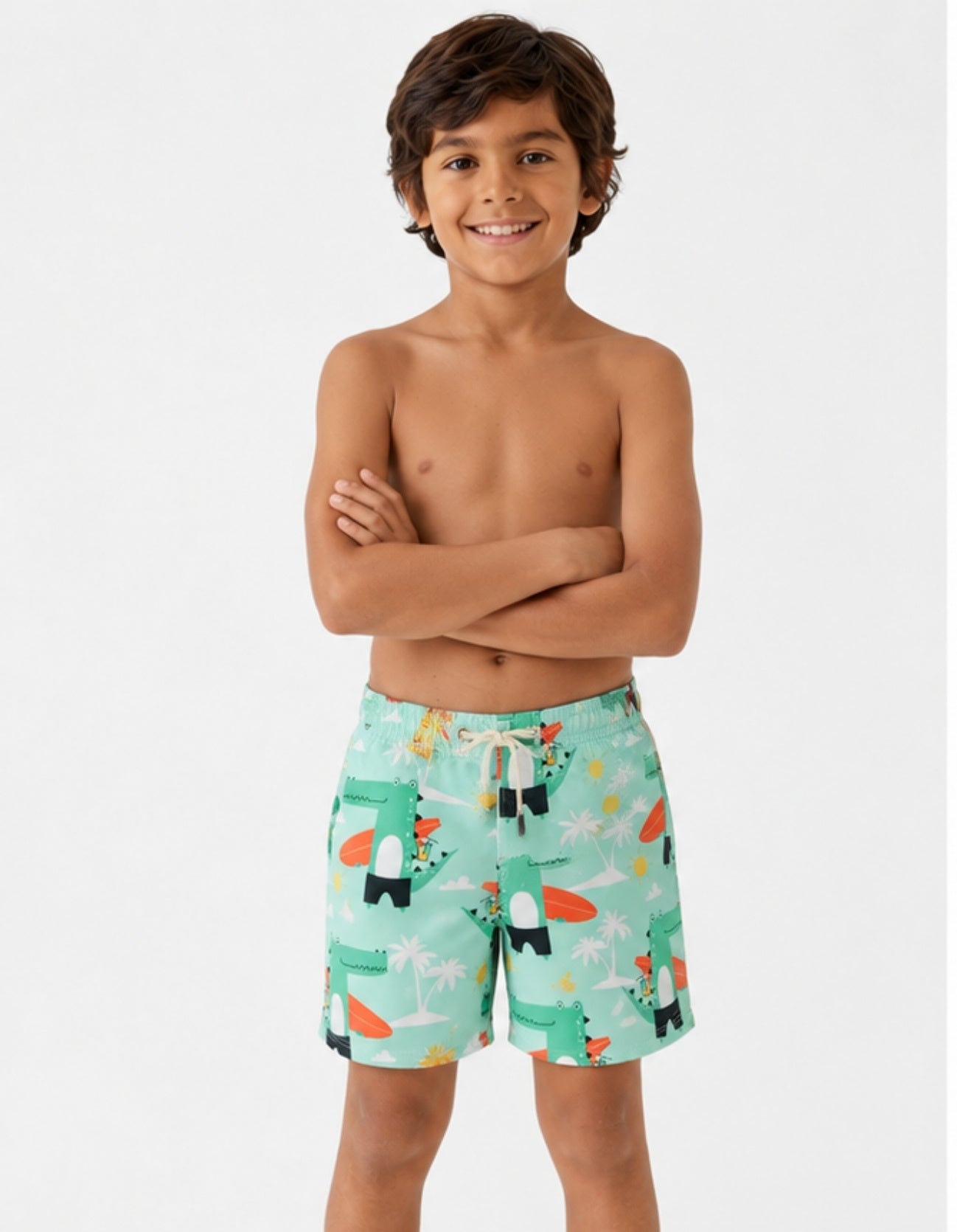 Sandbar Swim Shorts Boys surfing crocodile print front view