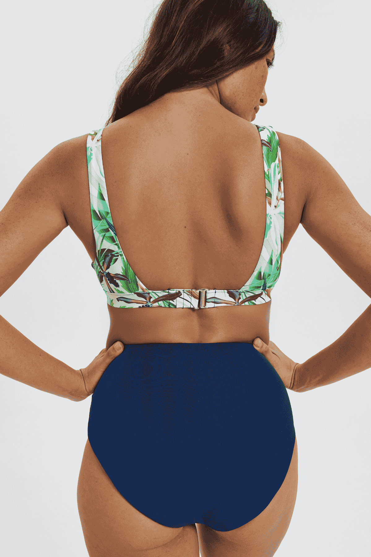High Waist Bird of Paradise Womens Bikini Bottoms, back view. Sustainable womens swimwear.