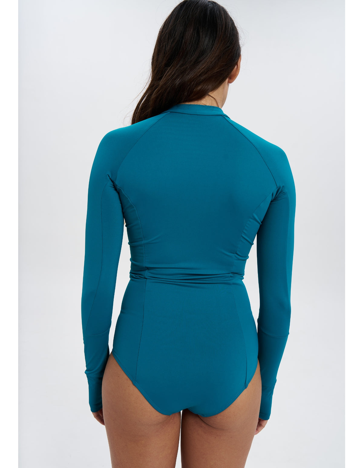 Pre Order - Teal Womens Surf Suit, back view. Sustainable womens swimwear.