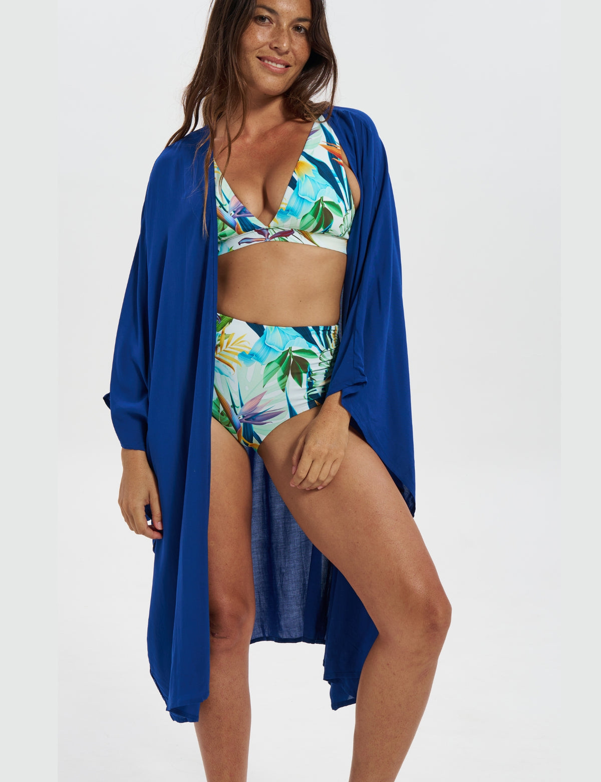 Navy Womens Caftan, print detail. Beach sarong.