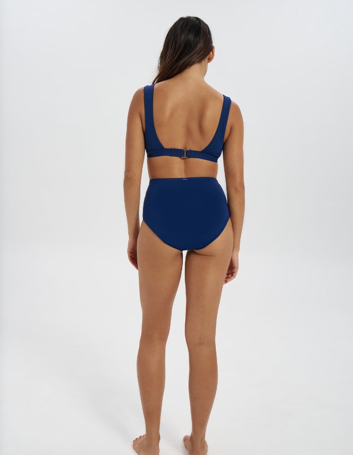 Midnight Blue Plunge Bikini Top, back view.