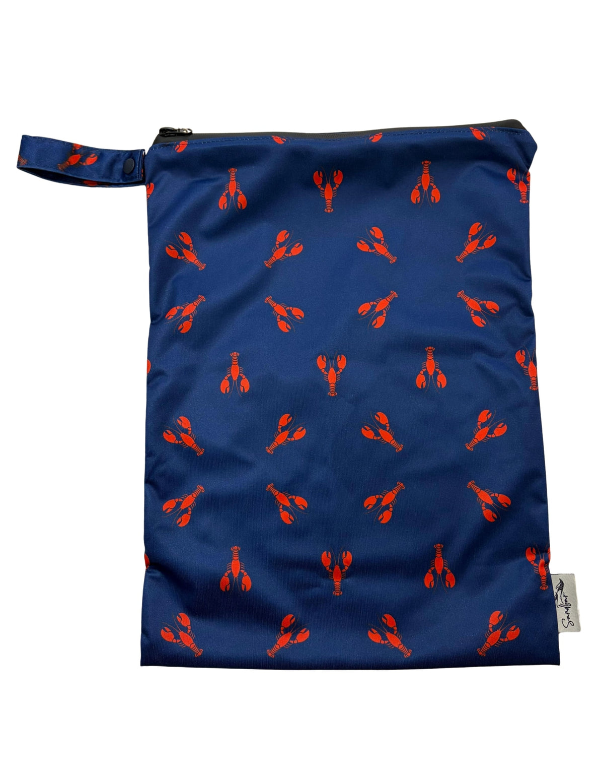 Red Lobster Wet/Dry Bag, front view. Reusable beach bag.