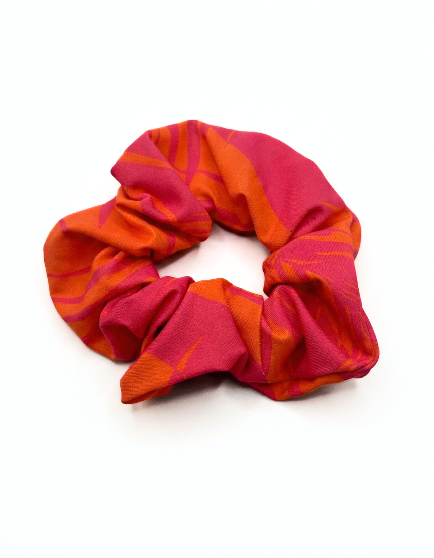 Aperol Palm Scrunchie, front view. Recycled hair scrunchie.