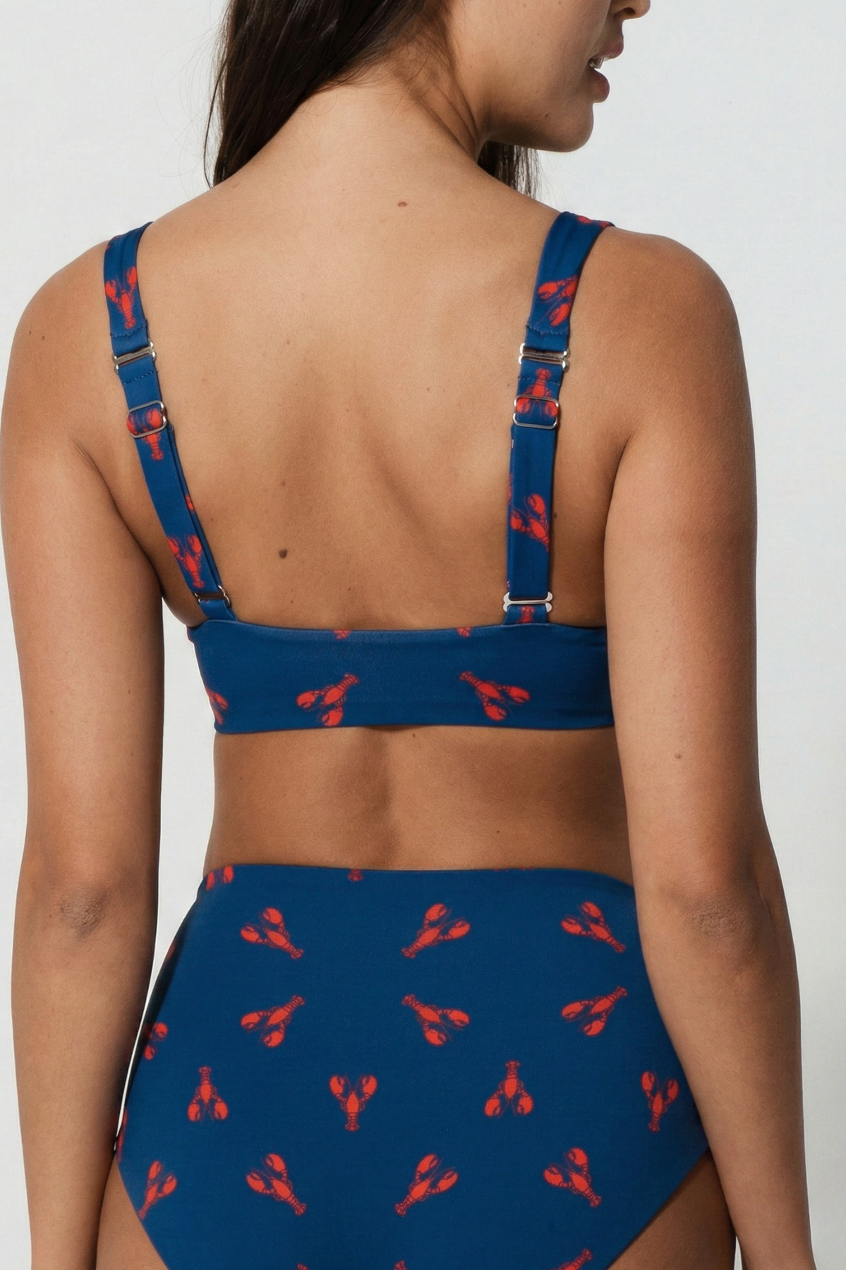 Lobster Tank Womens Bikini Top, print detail. Sustainable womens swimwear.