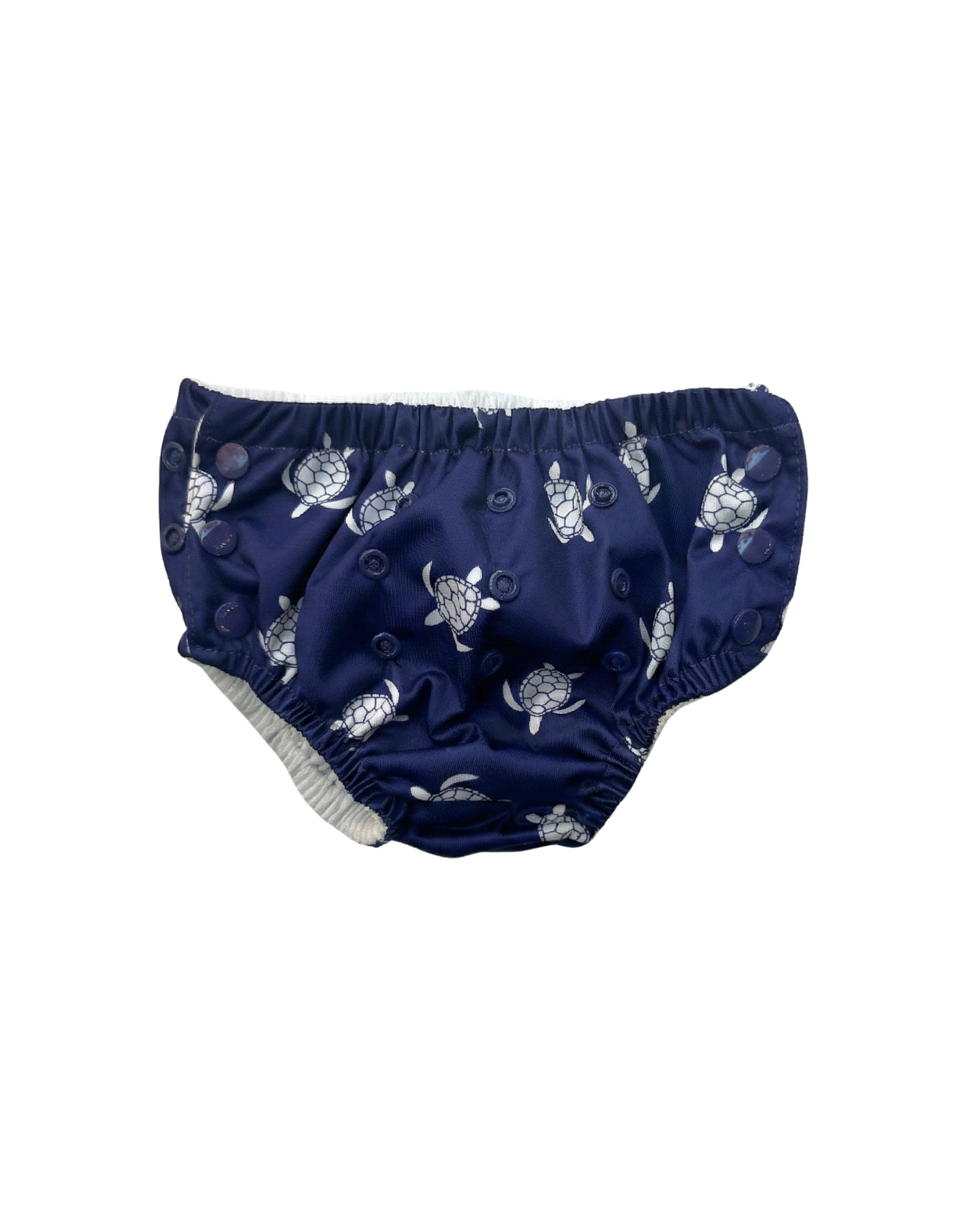 Navy Turtle Reusable Swim Diaper, front view. Reusable swim diaper.