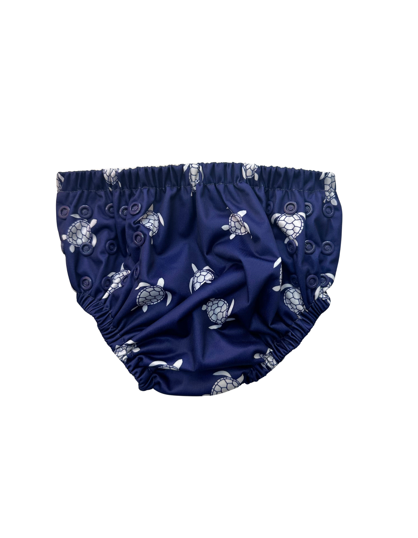 Navy Turtle Reusable Swim Diaper, back view. Reusable swim diaper.