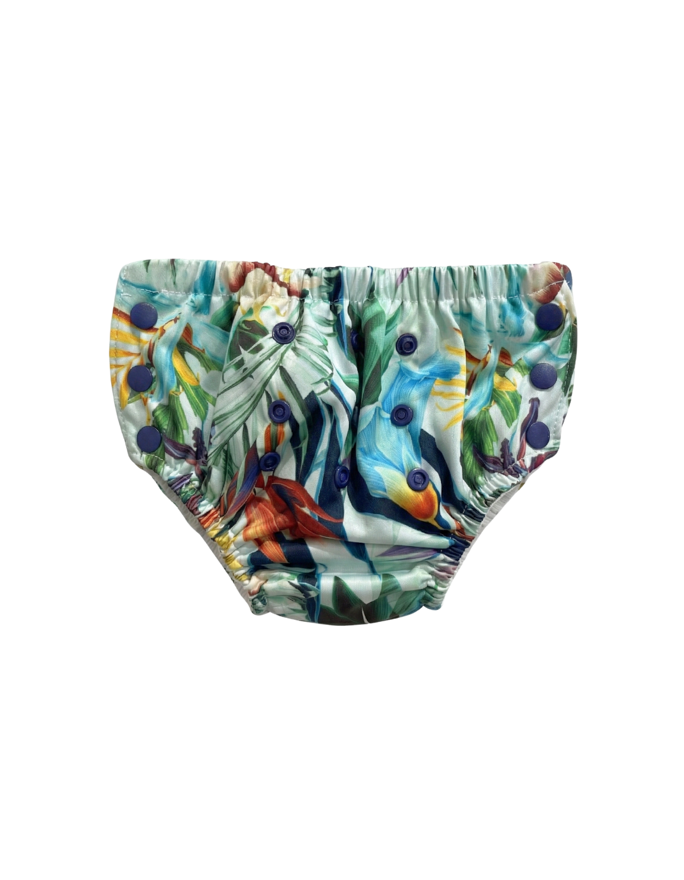 Bird of Paradise Reusable Swim Diaper, front view. Reusable swim diaper.
