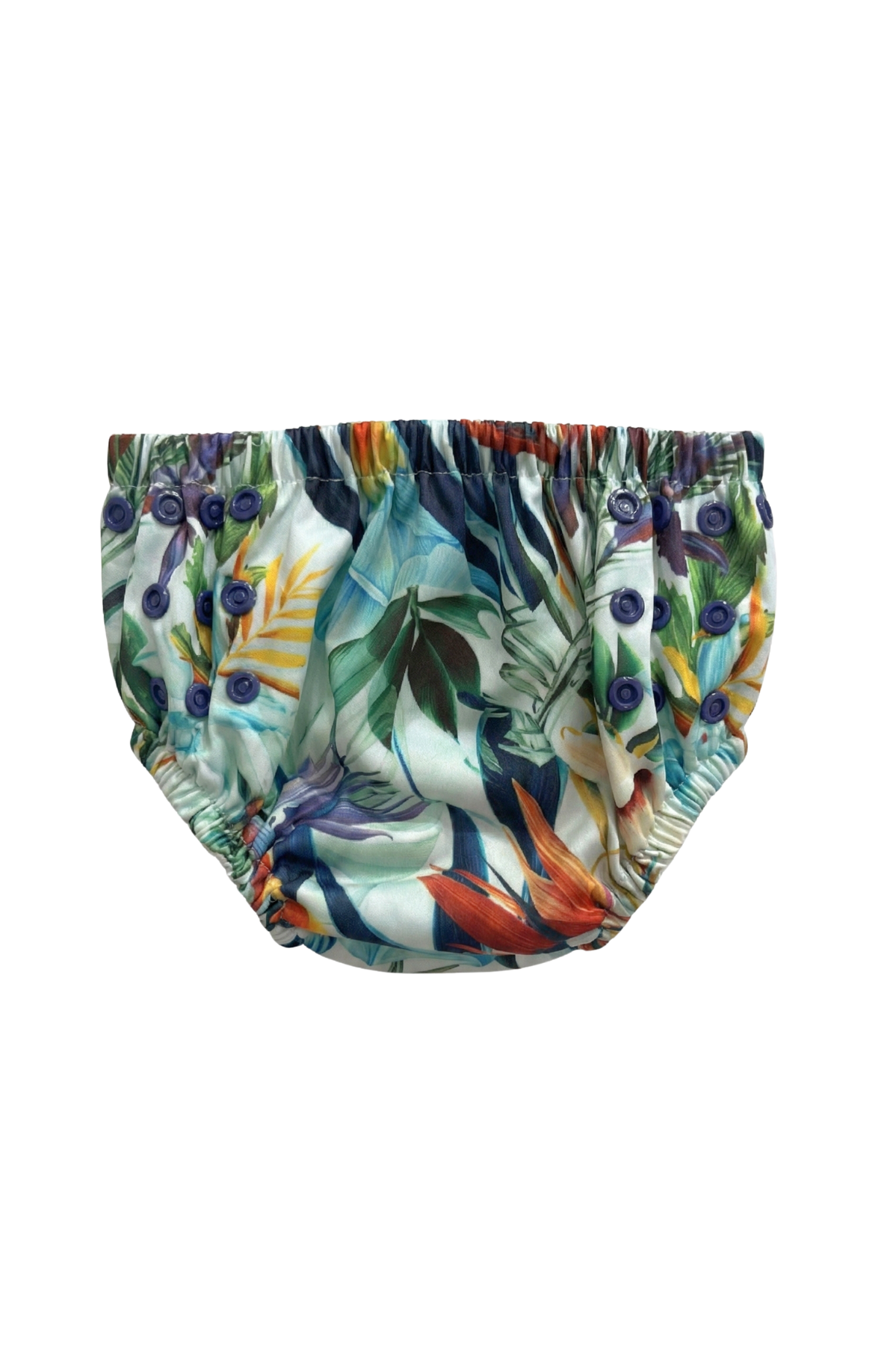 Bird of Paradise Reusable Swim Diaper, back view. Reusable swim diaper.