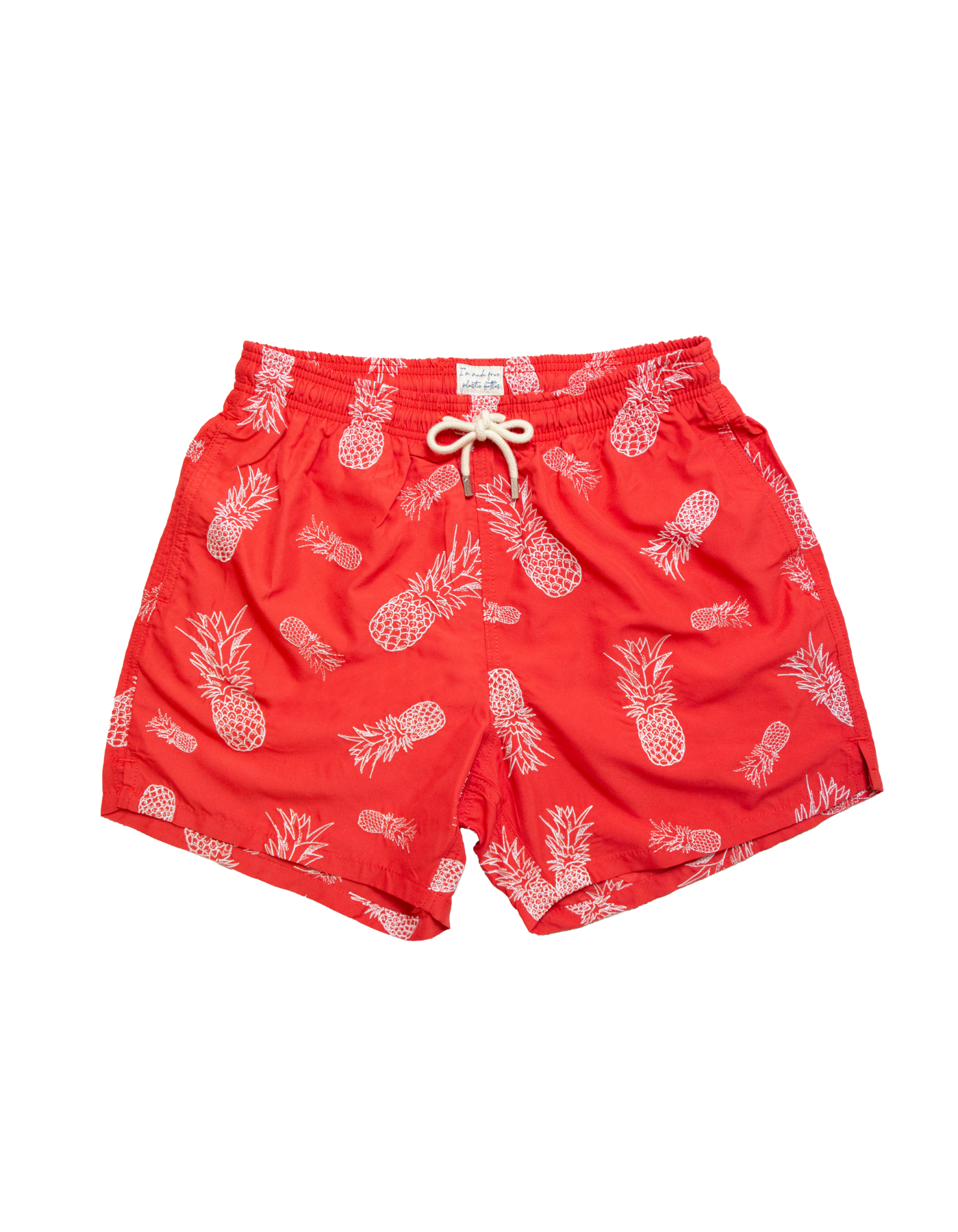 Embroidered Pineapple Boys Swim Shorts, lifestyle shot. Embroidered kids swim shorts.