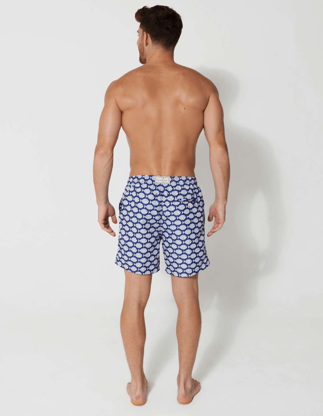 Blue Fish Mens Swim Shorts, additional view. Sustainable mens swimwear.