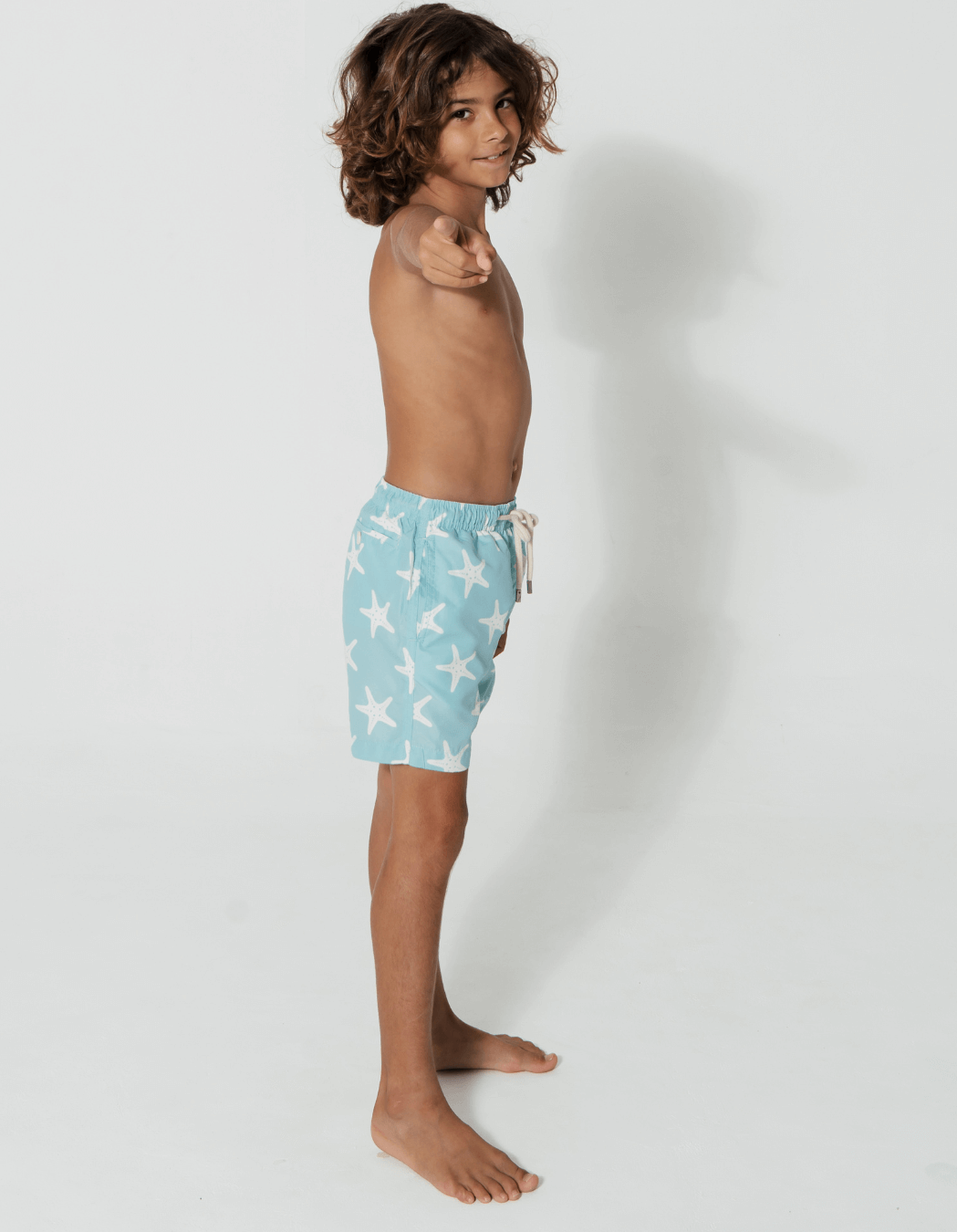 Blue Starfish Boys Swim Shorts, additional view. Sustainable boys swimwear.