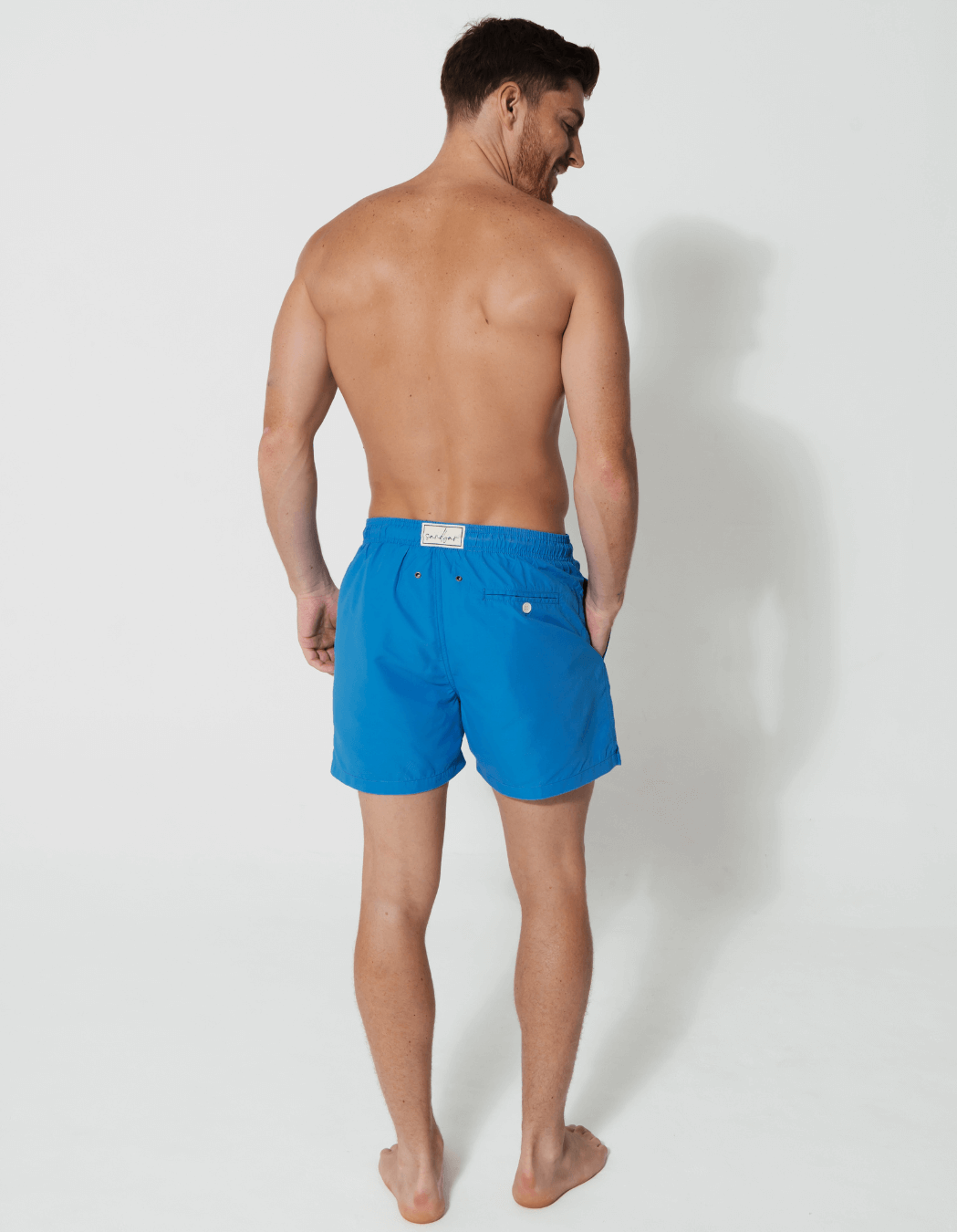 Coastal Blue Mens Swim Shorts, additional view. Sustainable mens swimwear.