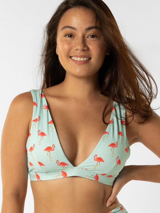 Sandbar_swimwear_Womens_plunge_bikini top_pink_flamingo