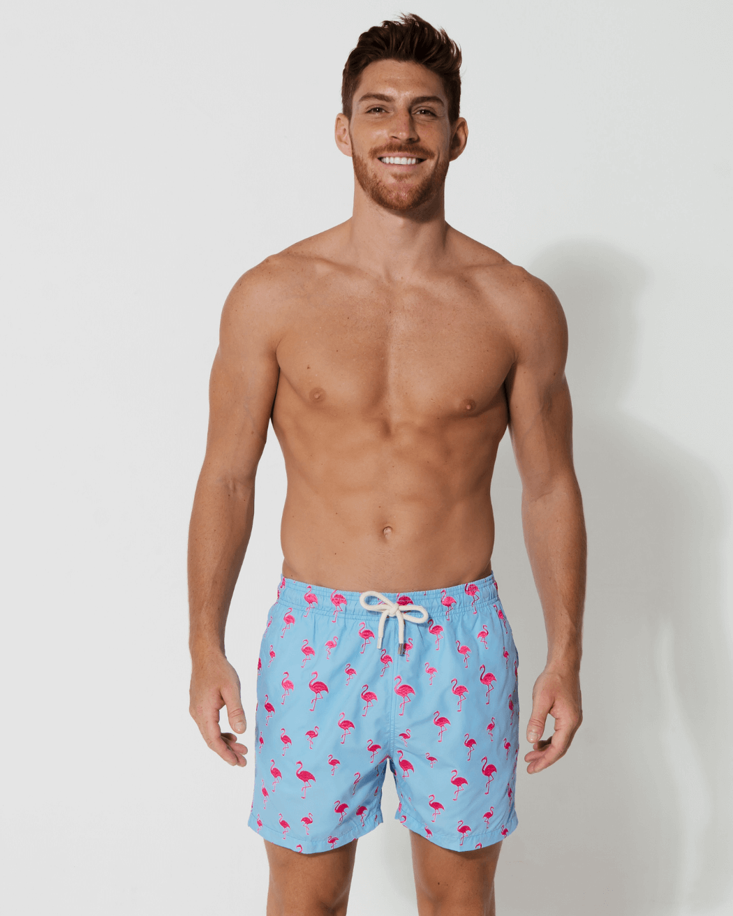 Men's Swimwear | Embroidered Pink Flamingo Swim Shorts