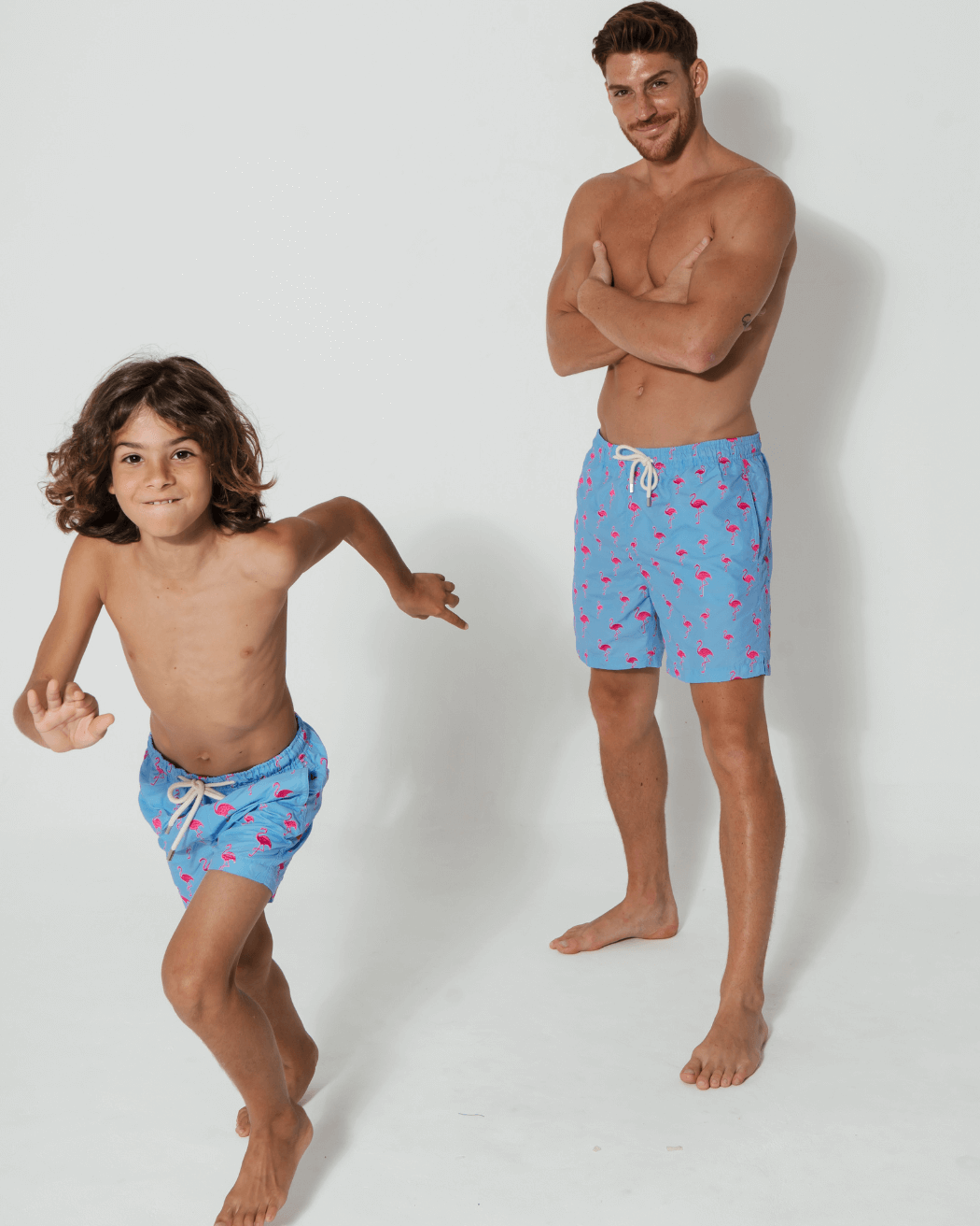 Sandbar_father_and_son_swim_shorts_embroidered_flamingo