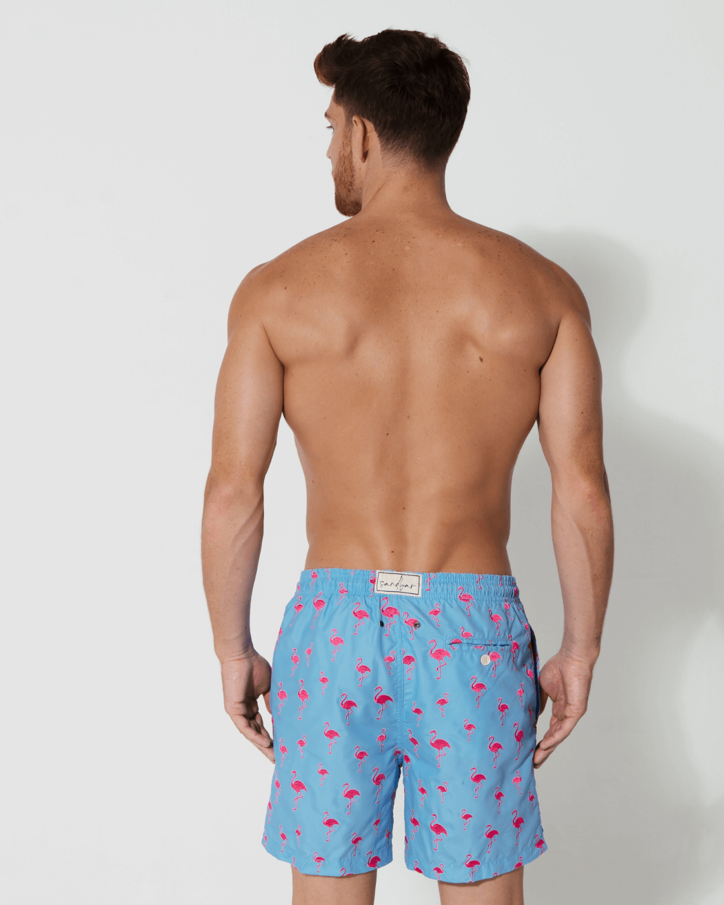 Sandbar_father_and_son_swim_shorts_embroidered_flamingo