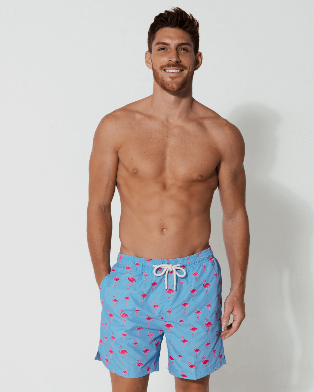 Sandbar_father_and_son_swim_shorts_embroidered_flamingo