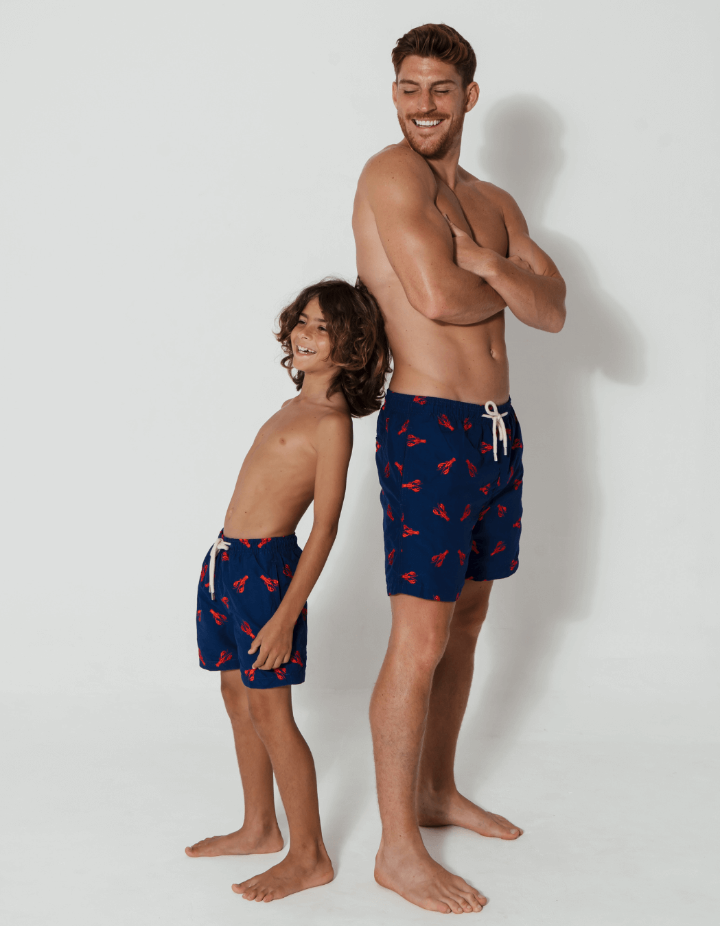 Family Matching Red Lobster, back view. Family matching swimwear.