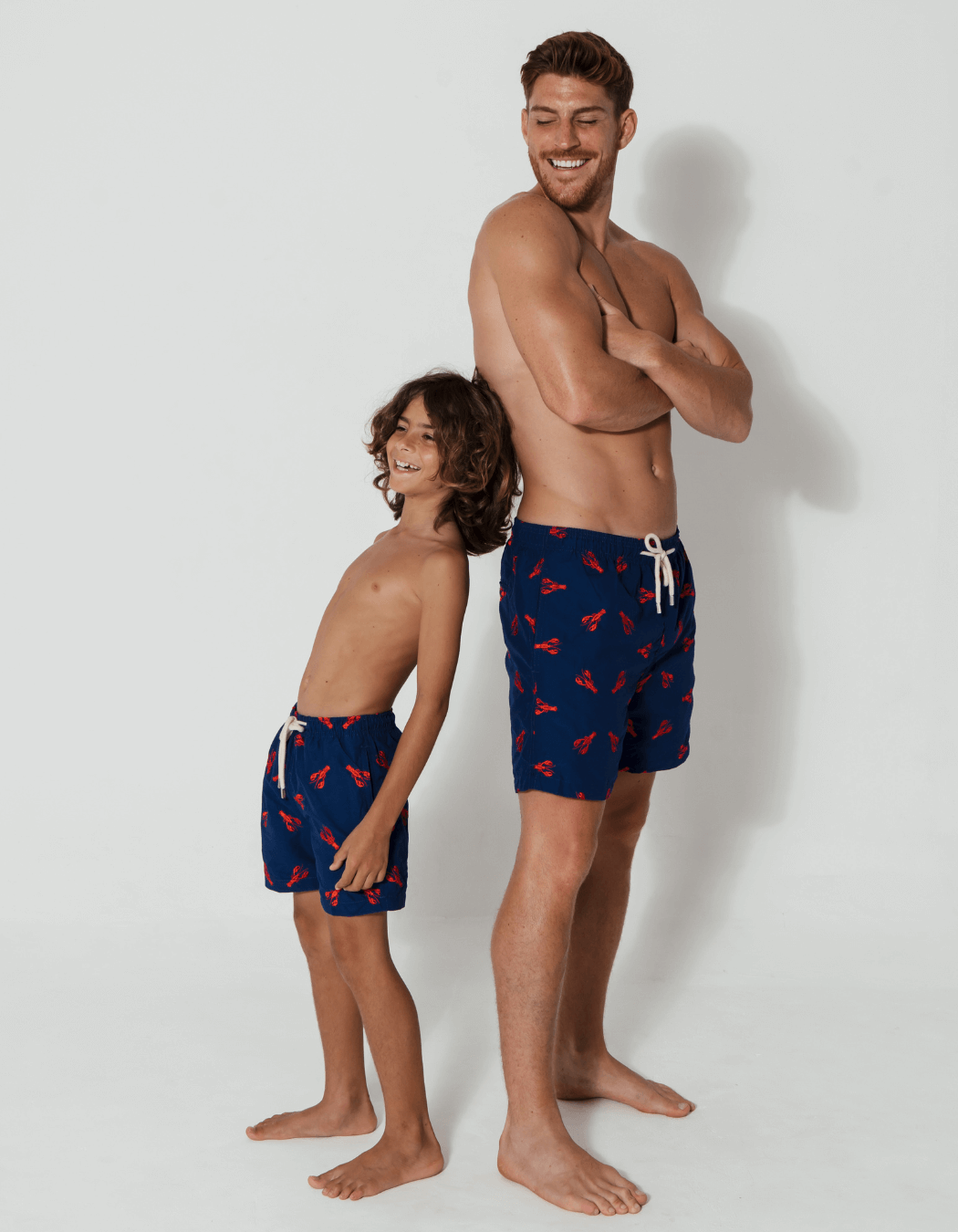 Family Matching Red Lobster, back view. Family matching swimwear.