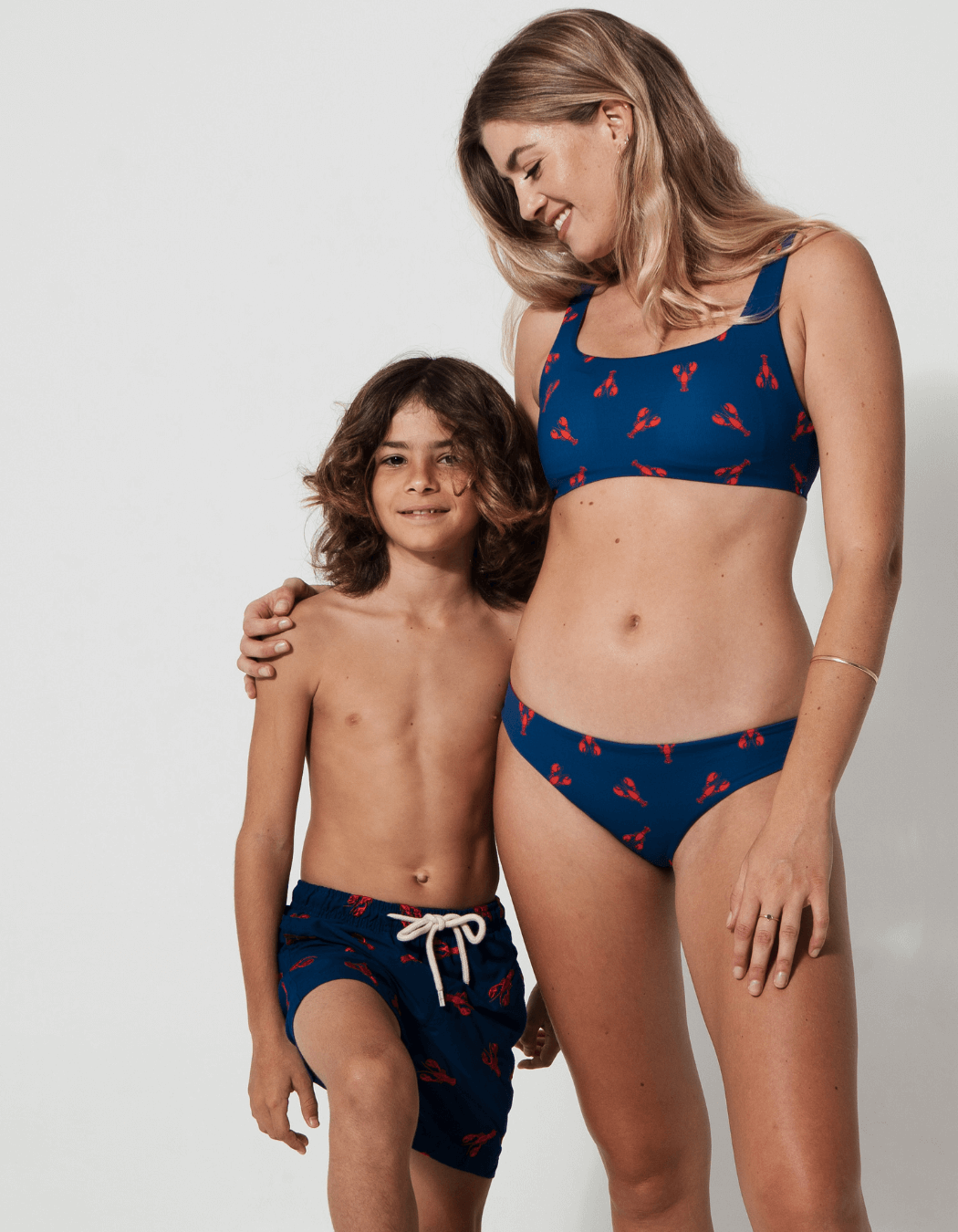 Family Matching Red Lobster, print detail. Family matching swimwear.