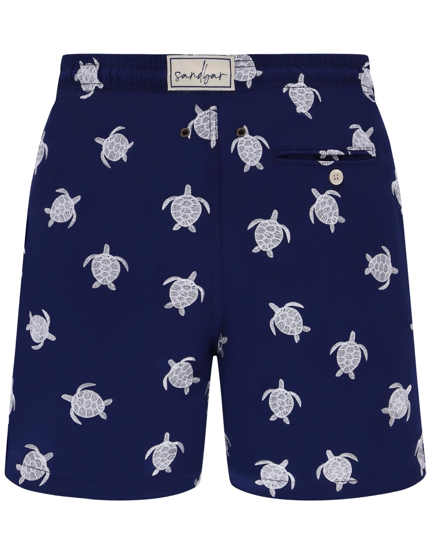 Embroidered Turtle Mens Swim Shorts, additional view. Embroidered mens swim shorts.