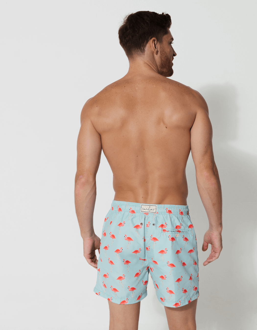 Sandbar_father_and_son_swim_shorts_flamingo
