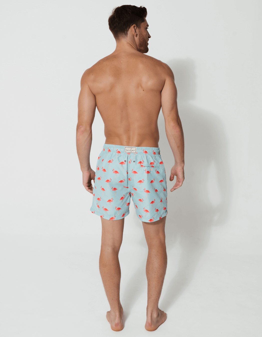 Sandbar_father_and_son_swim_shorts_flamingo
