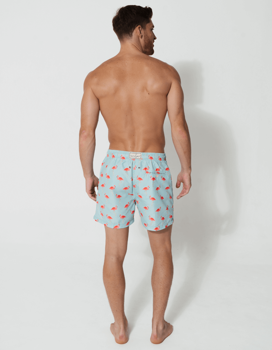 Sandbar_father_and_son_swim_shorts_flamingo