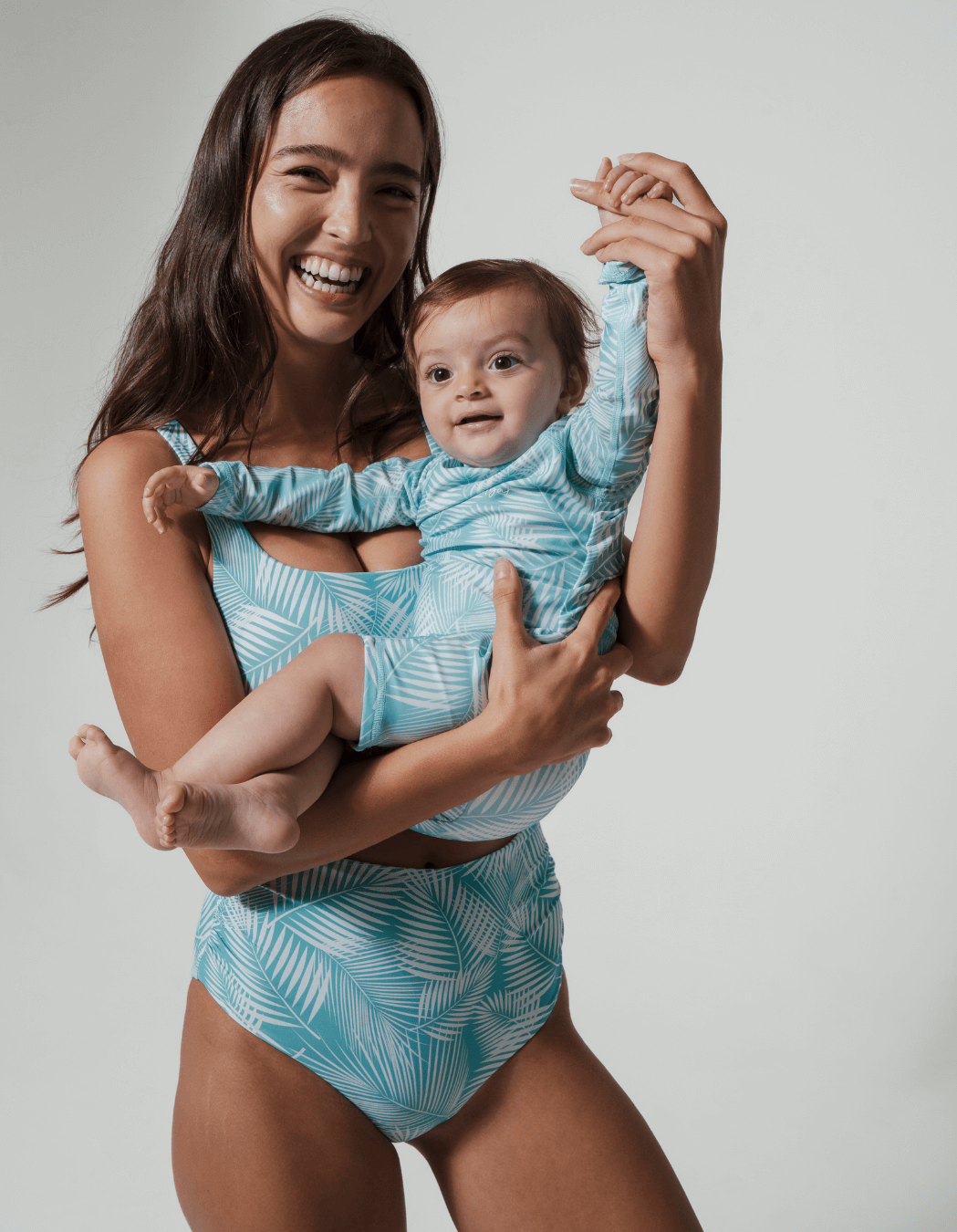 Green Fern Baby Swimsuit, additional view. Sustainable baby swimwear.
