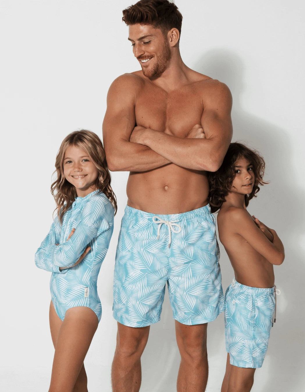 Green Fern Long Sleeved Girls Swimsuit, print detail. Sustainable girls swimwear.