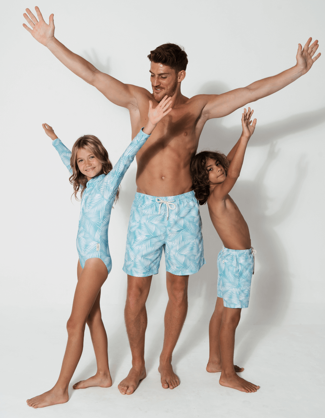 Green Fern Long Sleeved Girls Swimsuit, additional view. Sustainable girls swimwear.