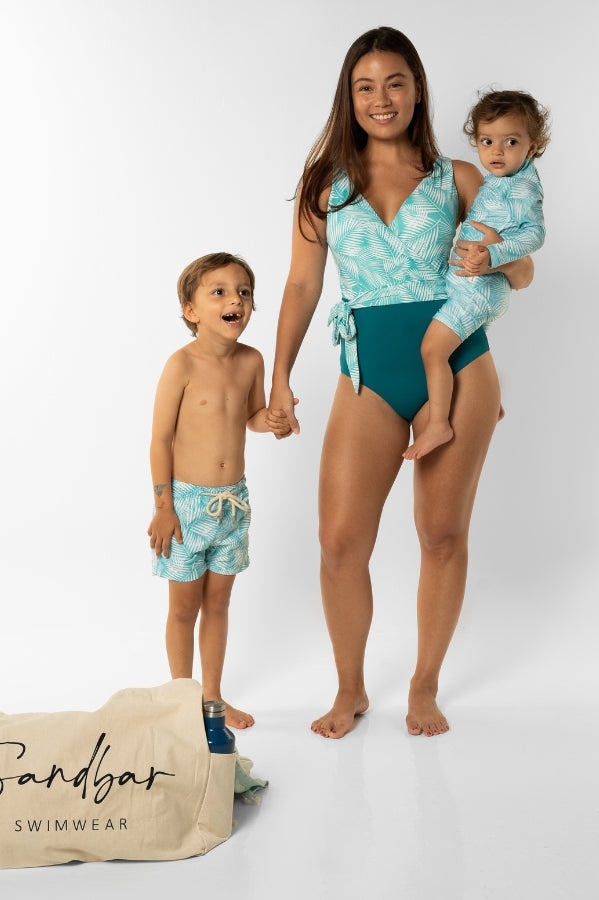 Sandbar_swimwear_Womens_wrap_one_piece_swim_suit_green_fern_family_full_coverage_breastfeeding_mother_kids_matching