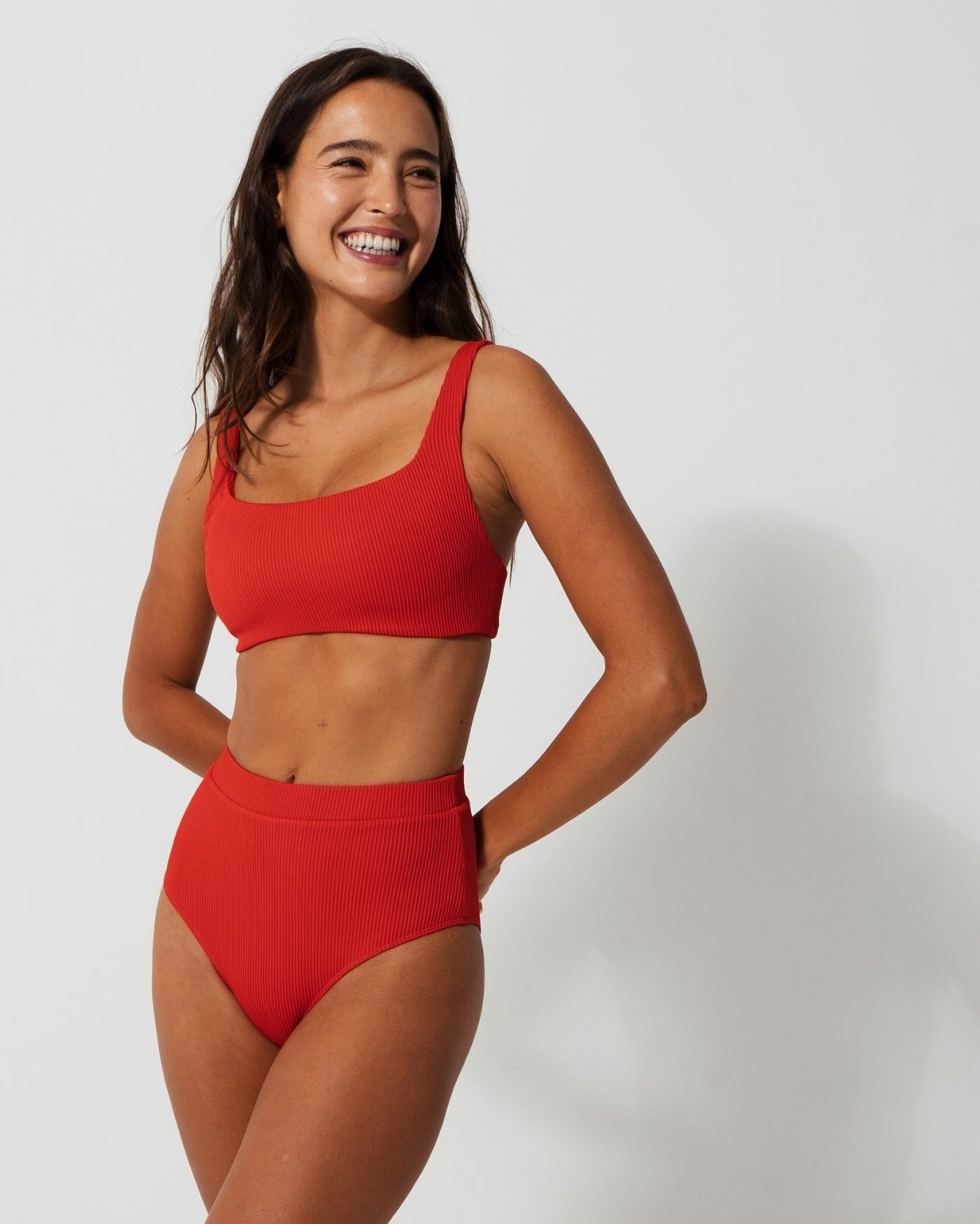 Sandbar_swimwear_family_matching_ribbed_tank_top_bikini_high_waist_swimsuit_eco_recycled_lipstick_red