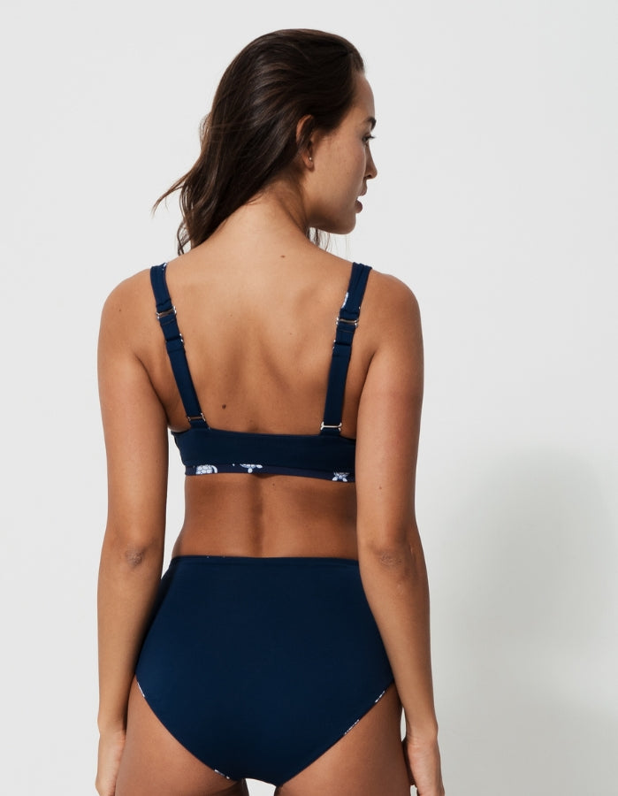 High Waist Midnight Blue Turtle Womens Bikini Bottoms, additional view. Sustainable womens swimwear.
