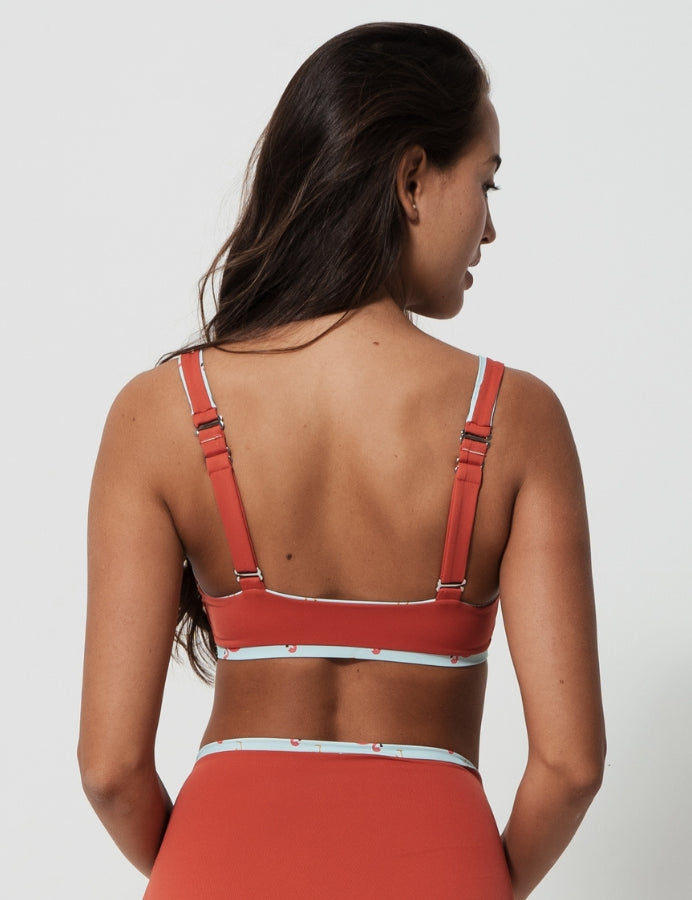 High Waist Pink Flamingo Womens Bikini Bottoms, additional view. Sustainable womens swimwear.
