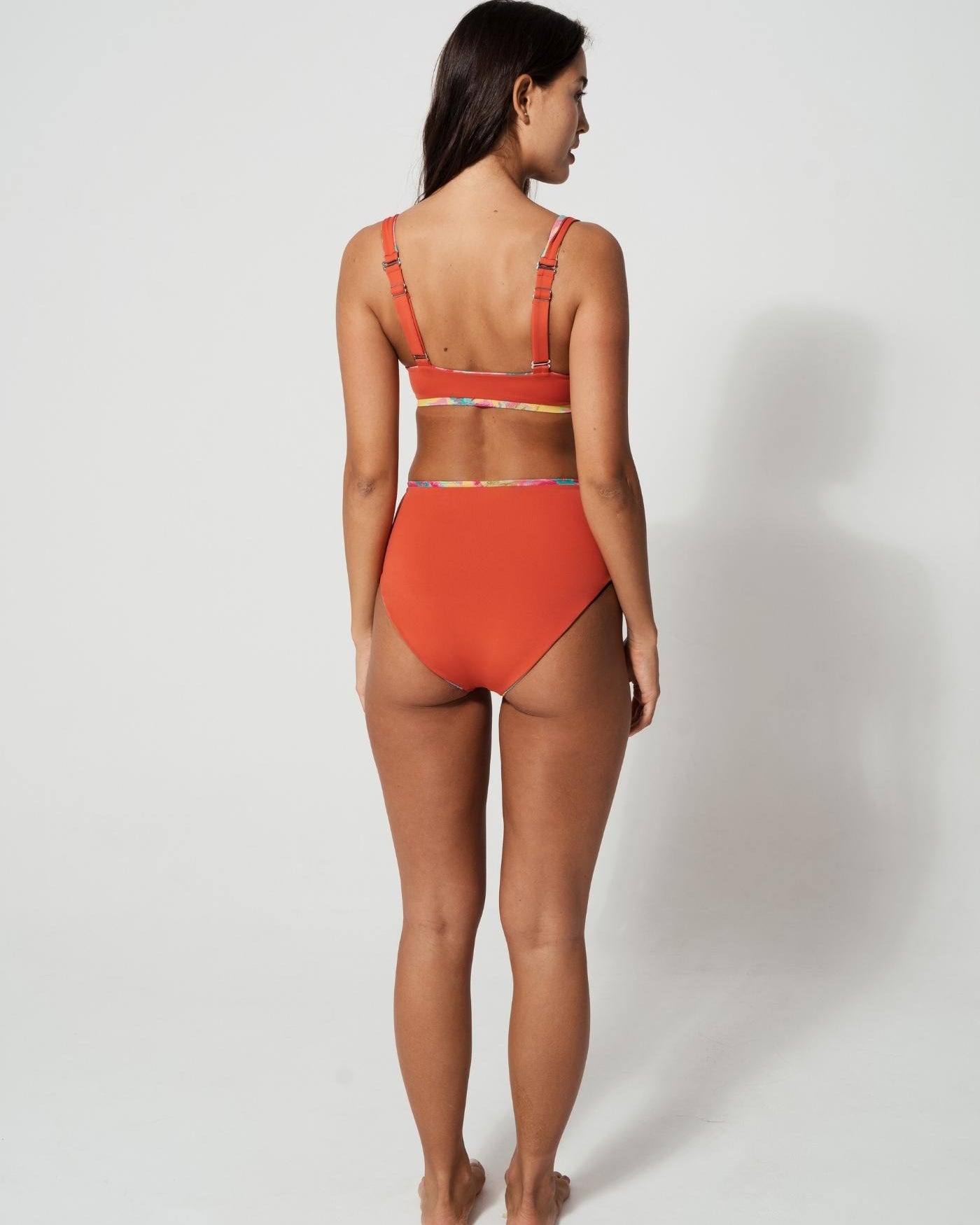 Sandbar_swimwear_family_matching_high_waist_bikini_eco_recycled_tank_top_bikini_reversible_Pink_palm_coral_rust