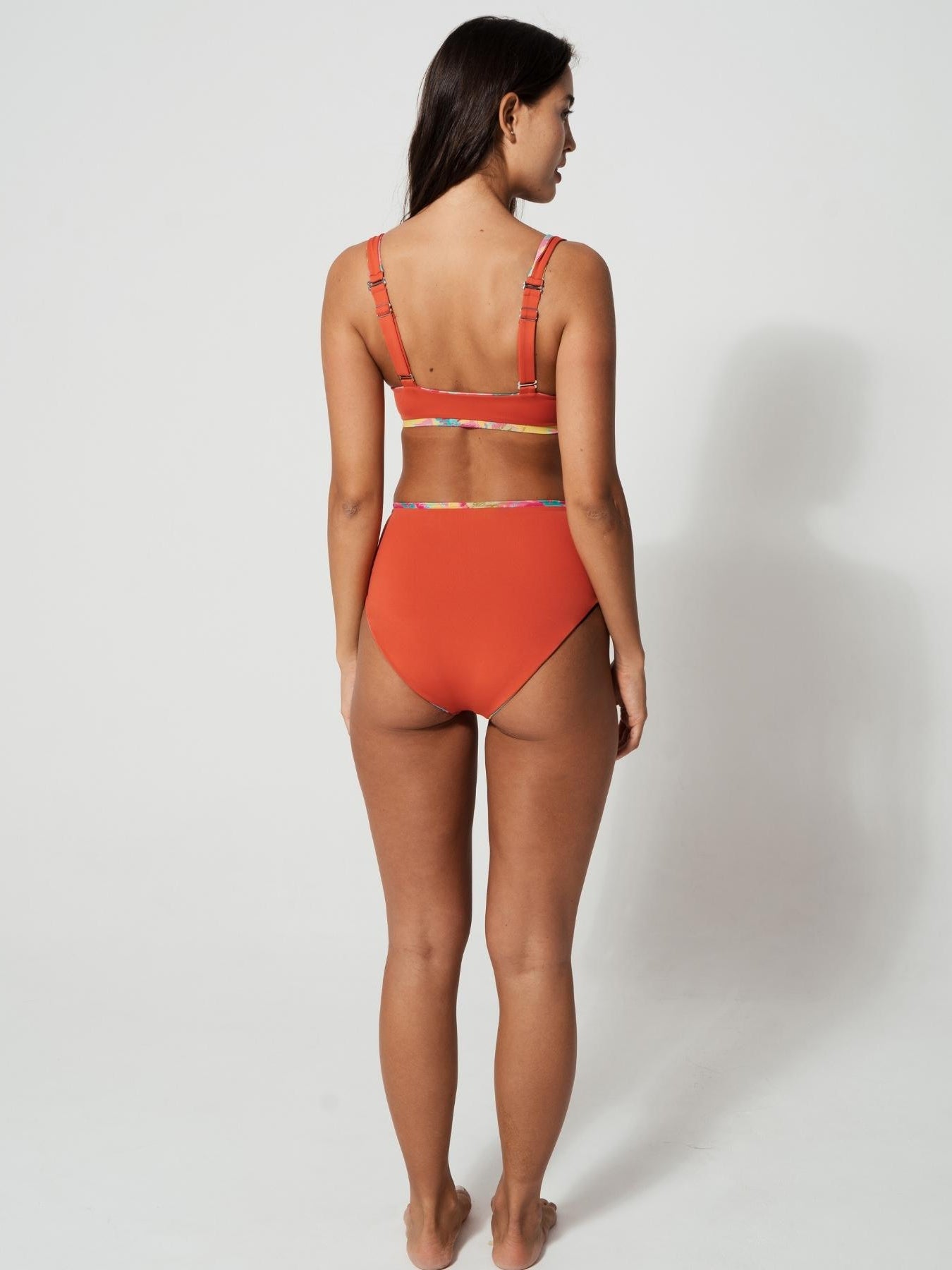 Sandbar_swimwear_family_matching_high_waist_bikini_eco_recycled_tank_top_bikini_reversible_Pink_palm_coral_rust