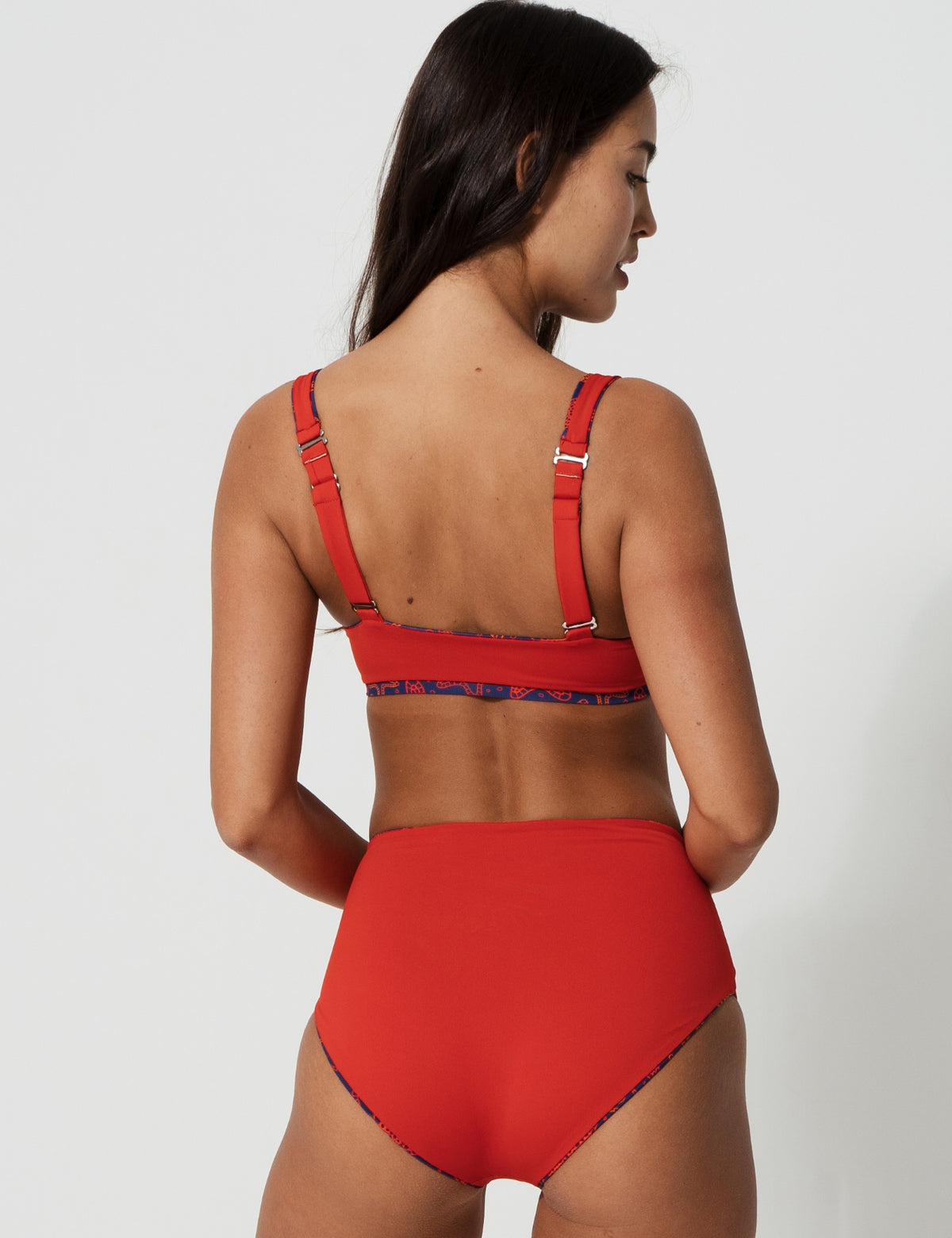 High Waist Red Starfish Womens Bikini Bottoms, additional view. Sustainable womens swimwear.