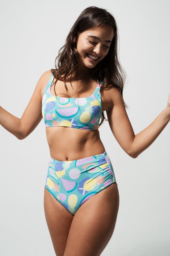 Sandbar_swimwear_high_waist_bikini_eco_recycled_tank_top_bikini_reversible_luminous_fruit