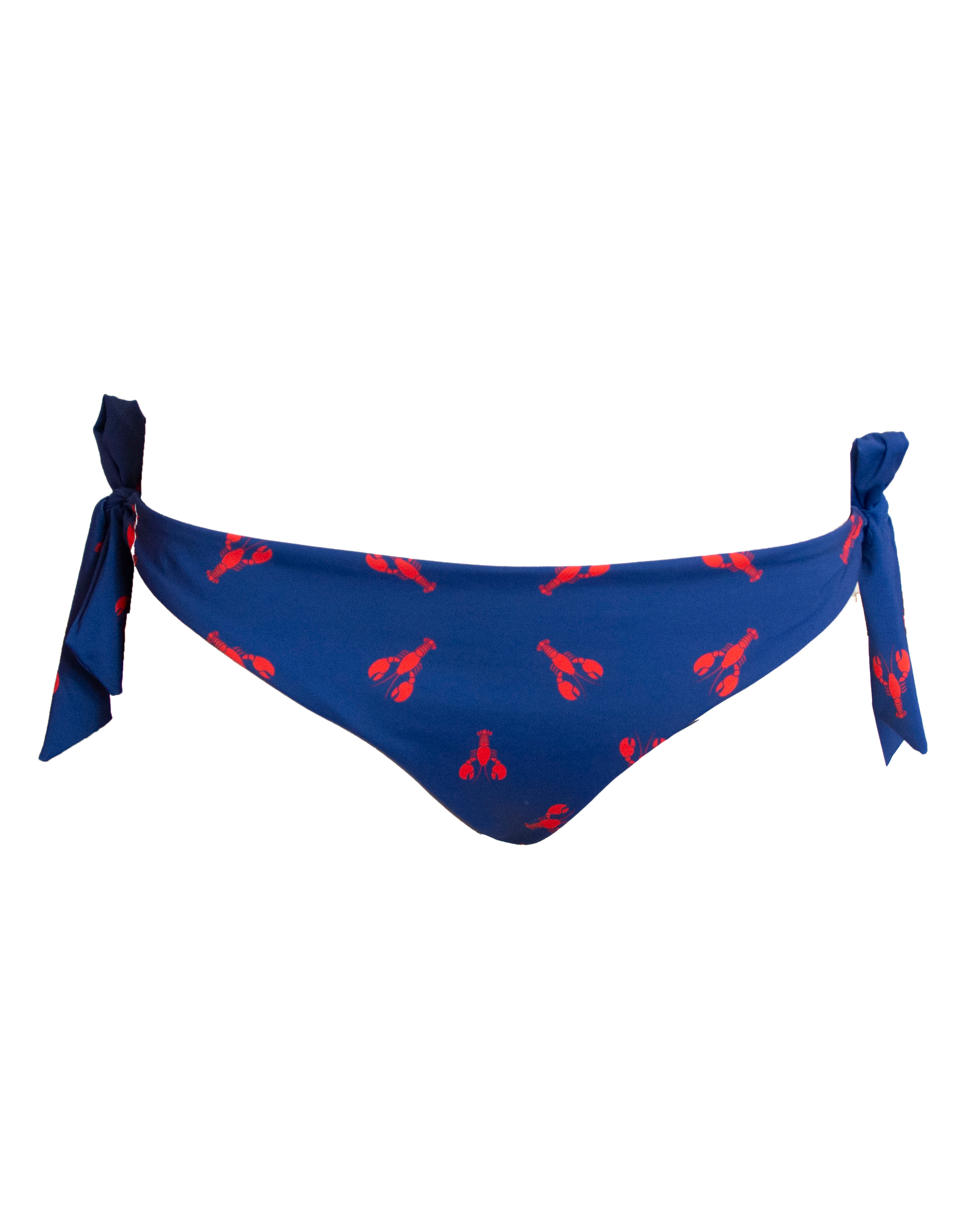 Hipster Tie Side Red Lobster Womens Bikini Bottoms, front view. Sustainable womens swimwear.