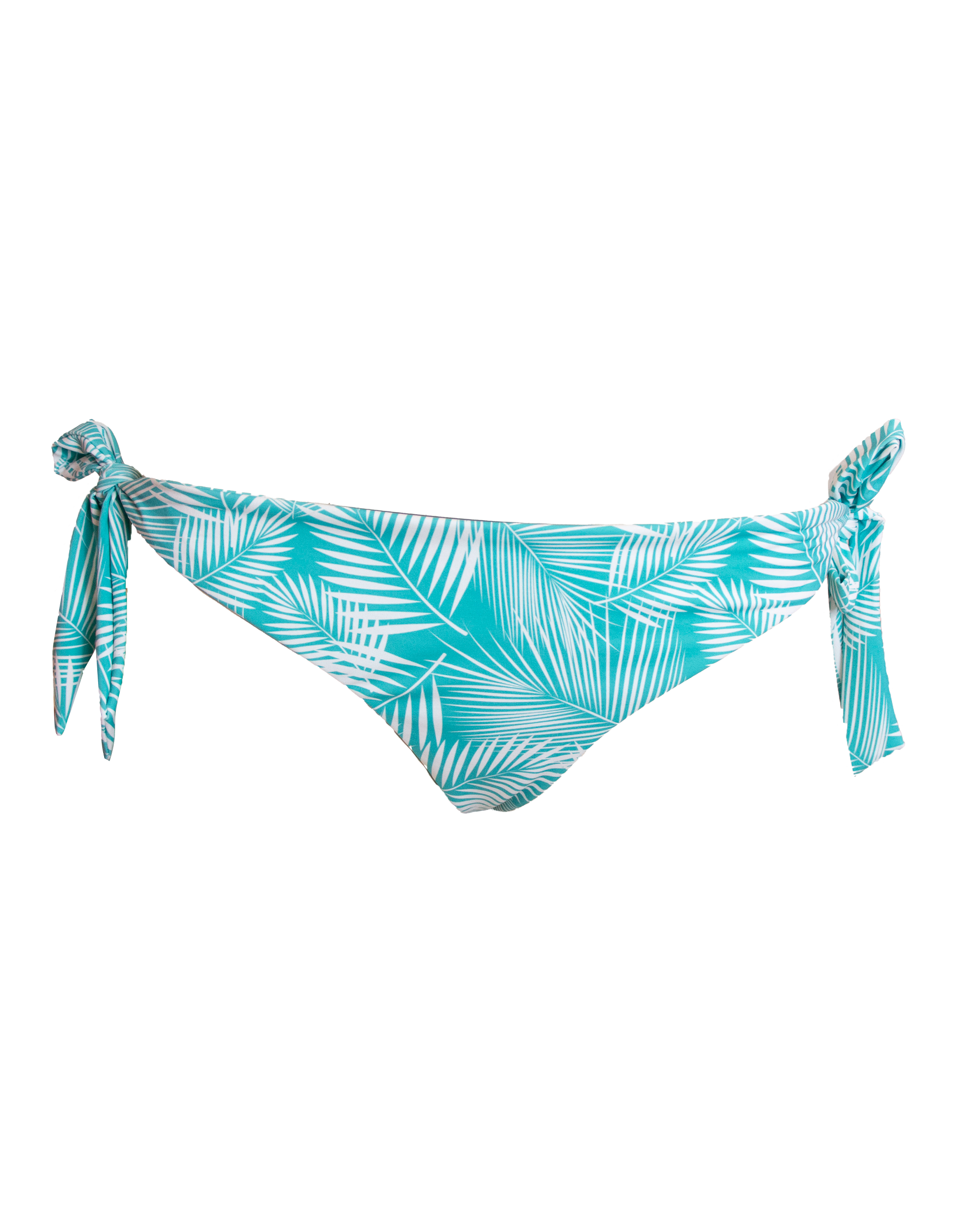 Hipster Tie Side Green Fern Womens Bikini Bottoms, front view. Sustainable womens swimwear.