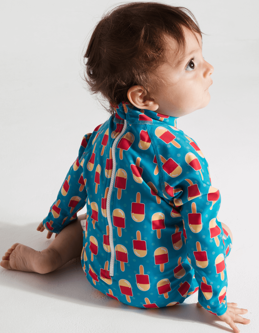Ice Lolly Baby Swimsuit, print detail. Sustainable baby swimwear.