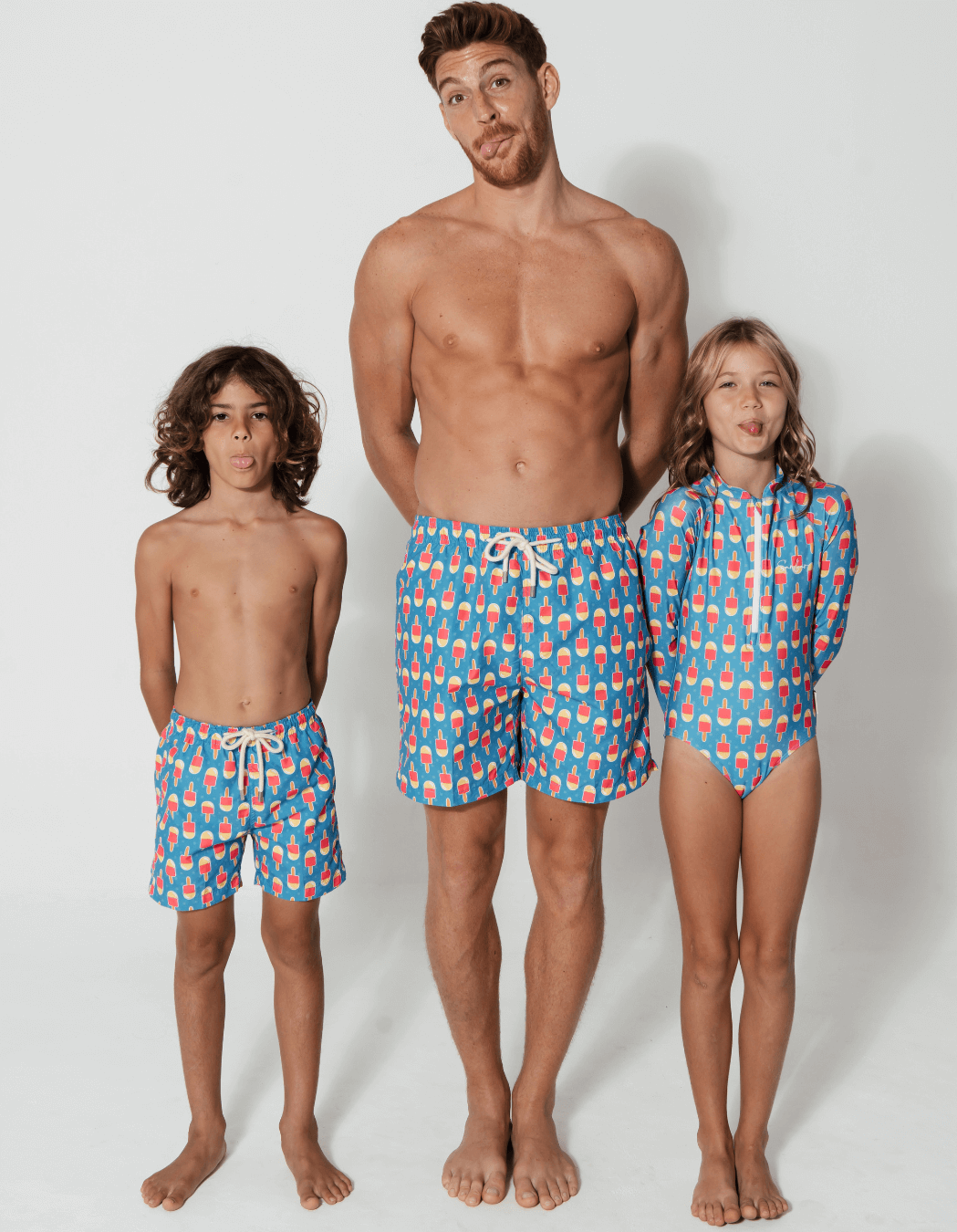 Ice Lolly Long Sleeved Girls Swimsuit, lifestyle shot. Sustainable girls swimwear.