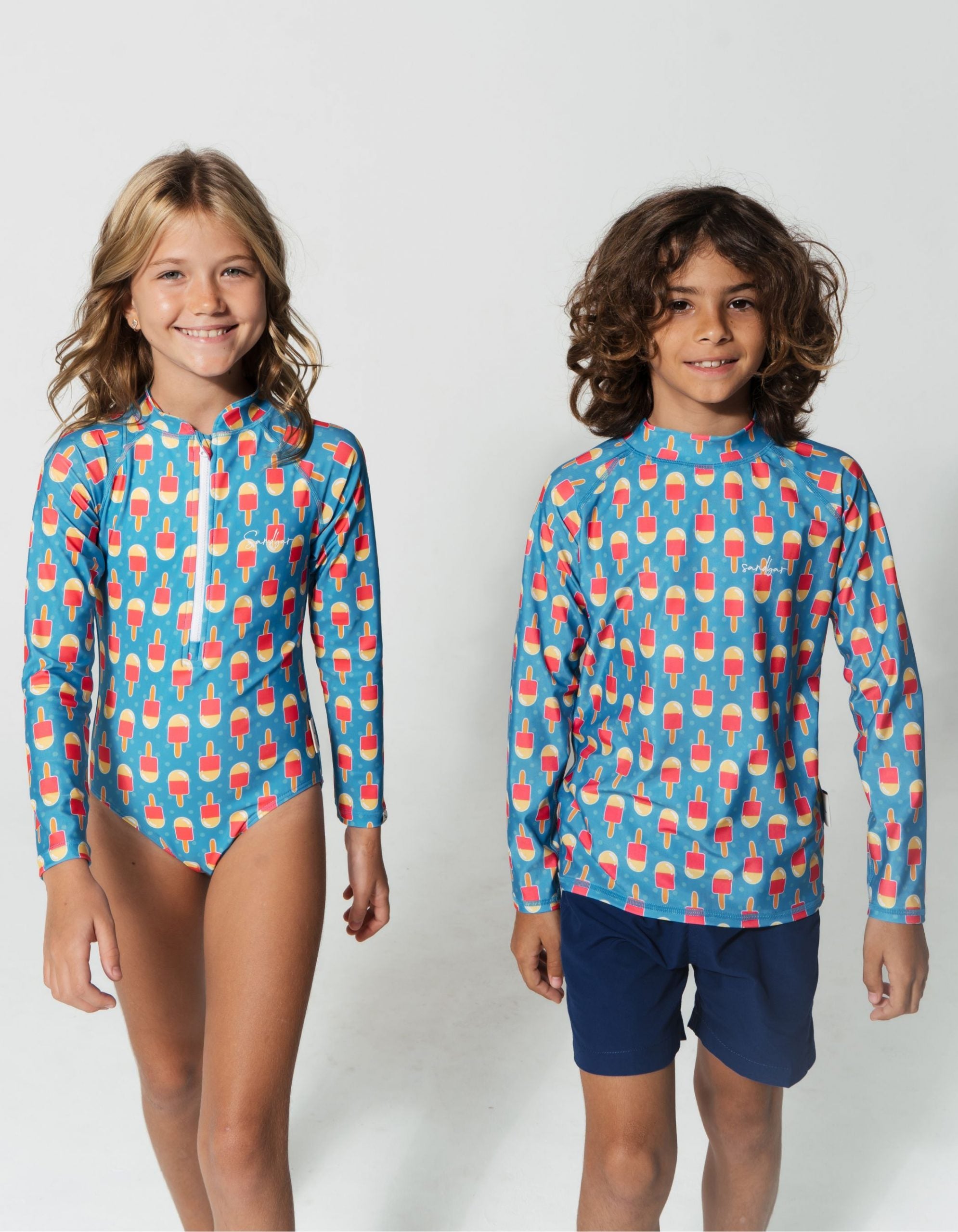 Ice Lolly Long Sleeved Girls Swimsuit, additional view. Sustainable girls swimwear.