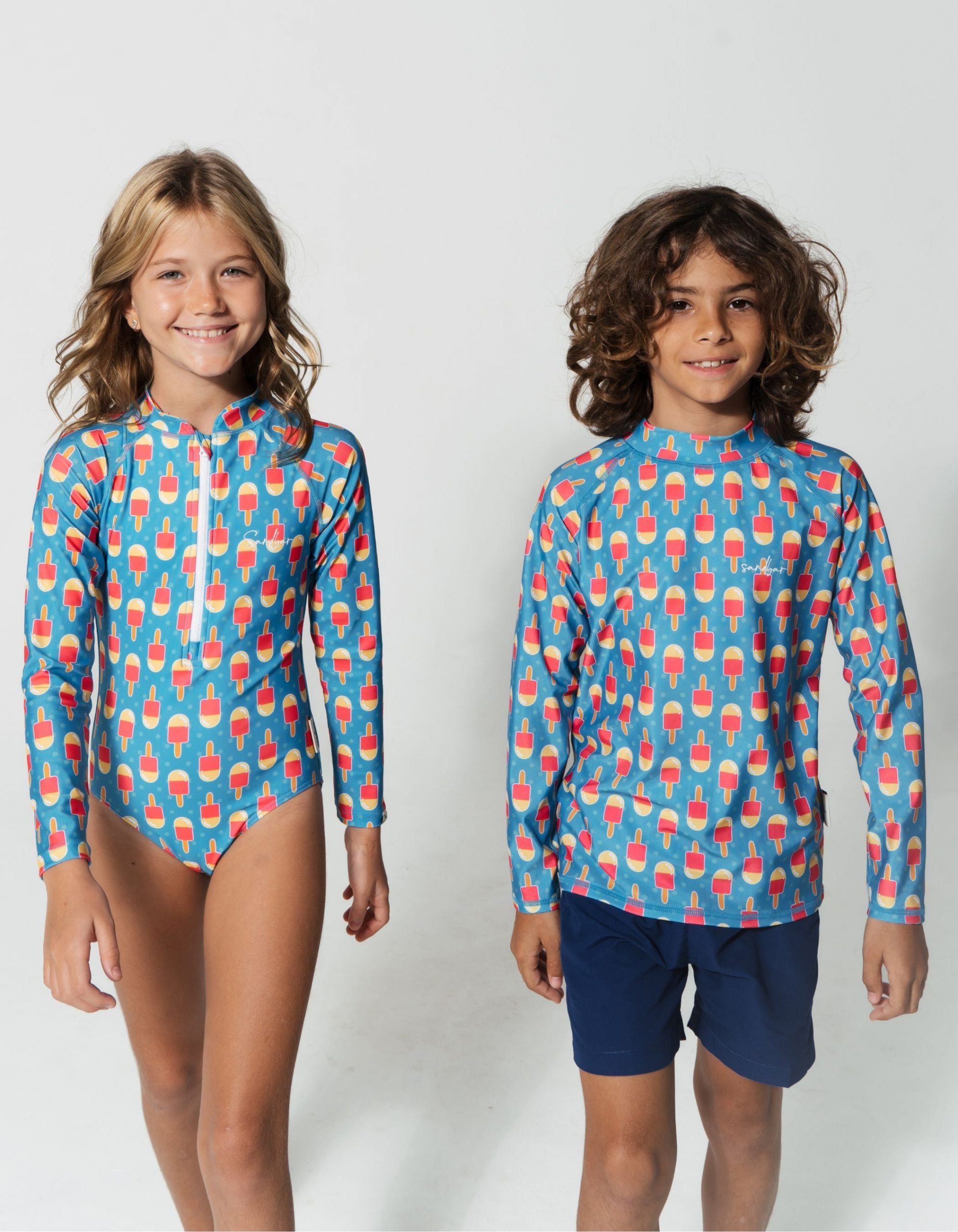Ice Lolly Long Sleeved Girls Swimsuit, additional view. Sustainable girls swimwear.