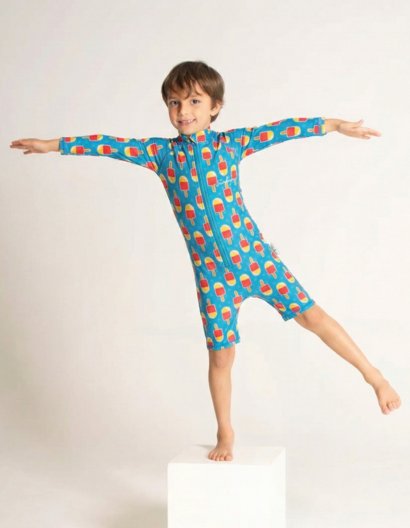 Ice Lolly Kids Body Suit, front view. Sustainable kids swimwear.