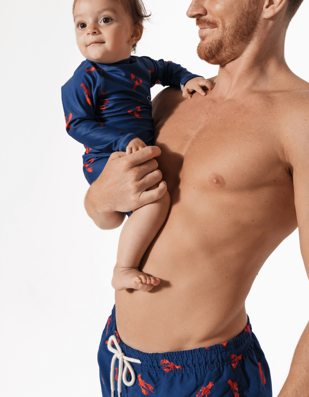Lobster Baby Swimsuit, additional view. Sustainable baby swimwear.